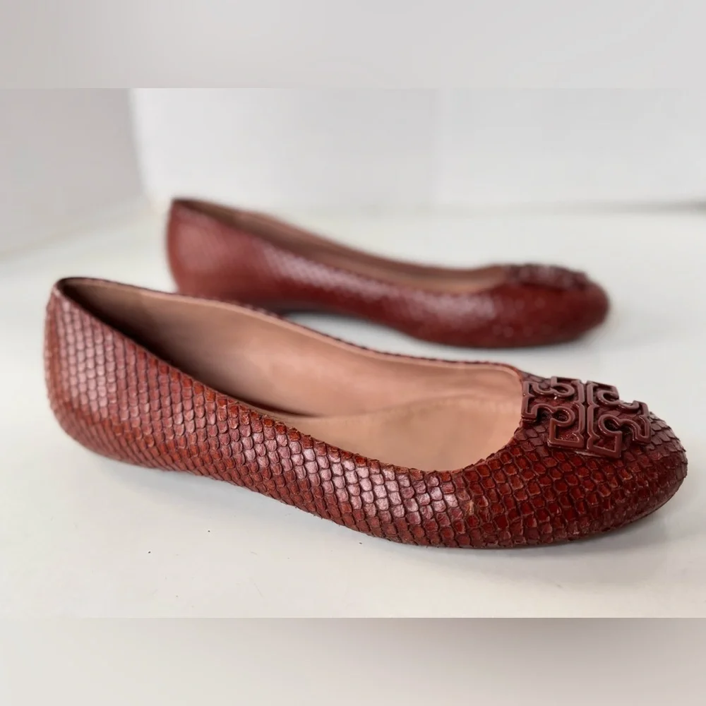 TORY BURCH Brown Reptile Ballet Flat Shoes Women’s Size 7.5
